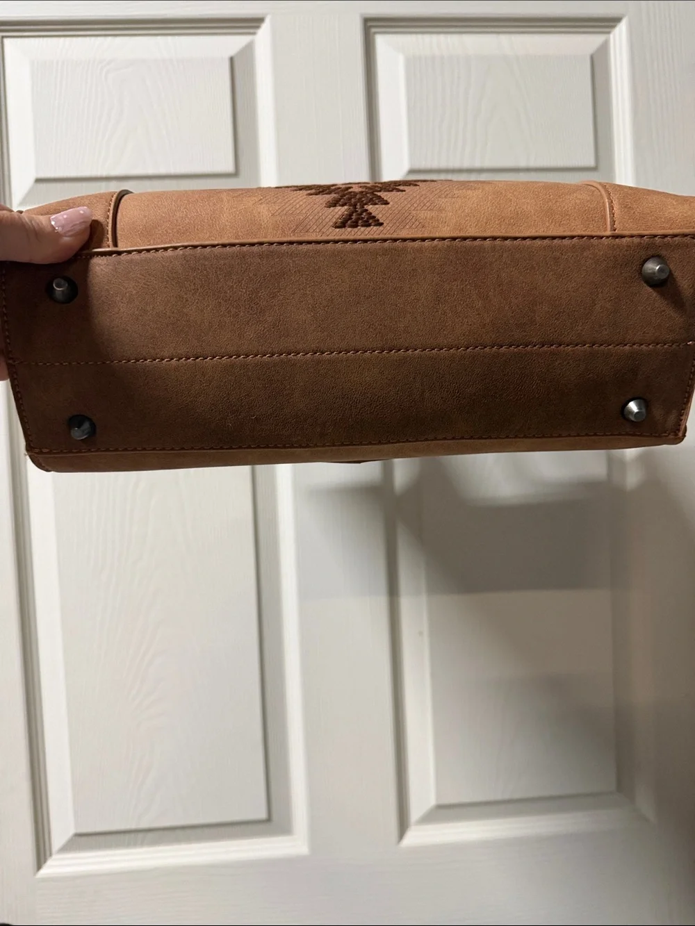 Wrangler Brown Faux-Leather Tote with Southwestern Embroidery